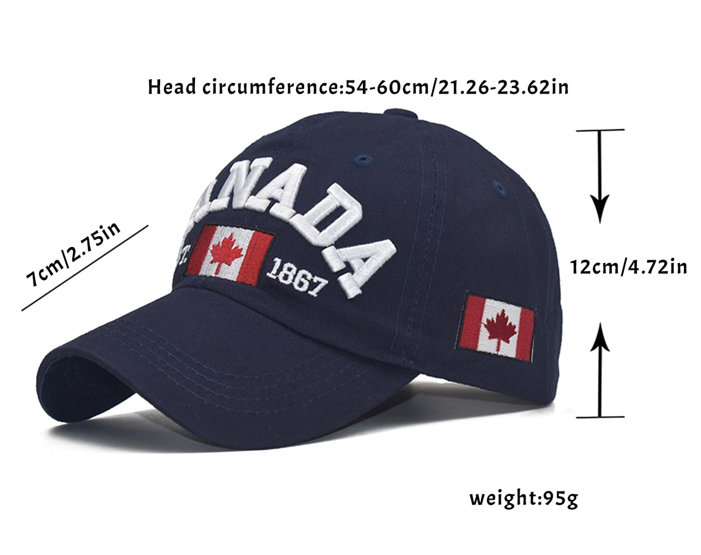 Navy Blue and Red Canada Baseball Cap for Men Women, Canada Day Maple Leaf Flag Embroidered Adjustable Dad Hat Golf Cap Sport Outdoor Fitted Plain Cap