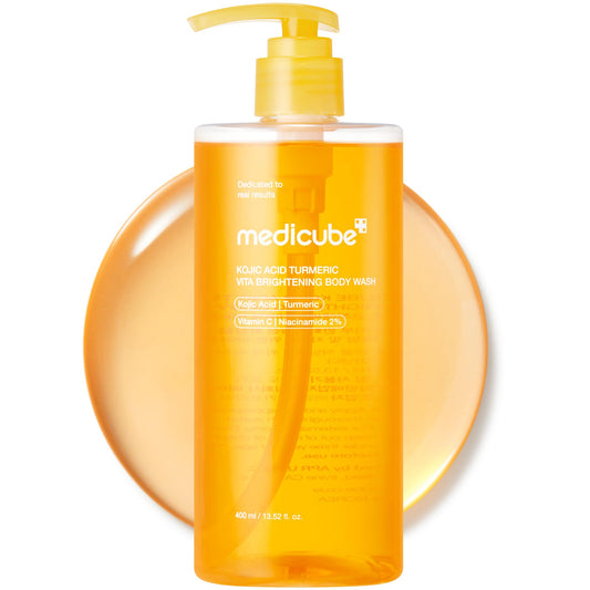 medicube Kojic Acid Turmeric Brightening Body Wash | Gentle Shower Gel for Uneven Skin | Niacinamide, Vitamin C, AHA/BHA | Deep Cleansing, Hydrating Formula | Easy and Effective, 13.52 fl.oz 400ml - Available at All In One Marketplace Canada
