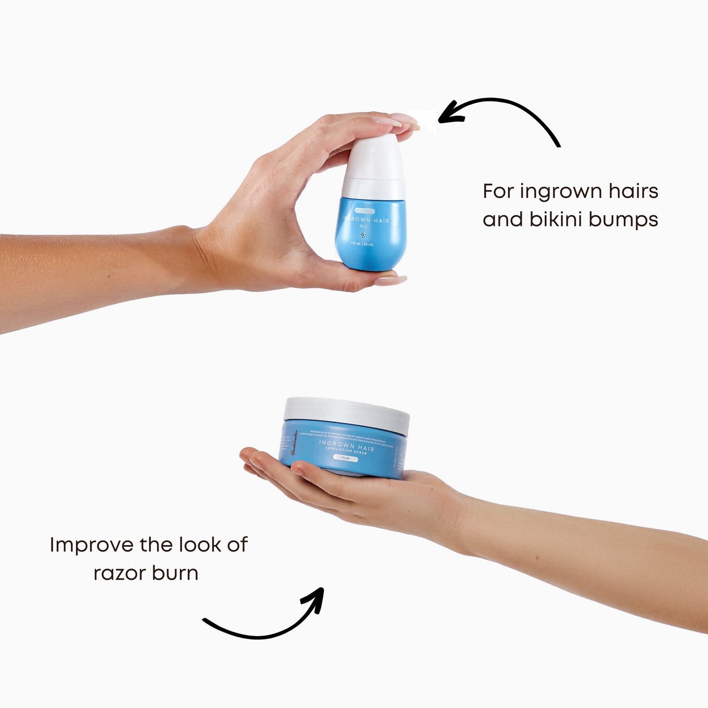 Bushbalm Ingrown Hair and Razor Bumps 2 Step Routine - Moisturize and Soothe - Nude Ingrown Hair Oil (30 ml), Nude Exfoliating Scrub (236 ml) - Nude - Valued at $49 - Available at All In One Marketplace Canada