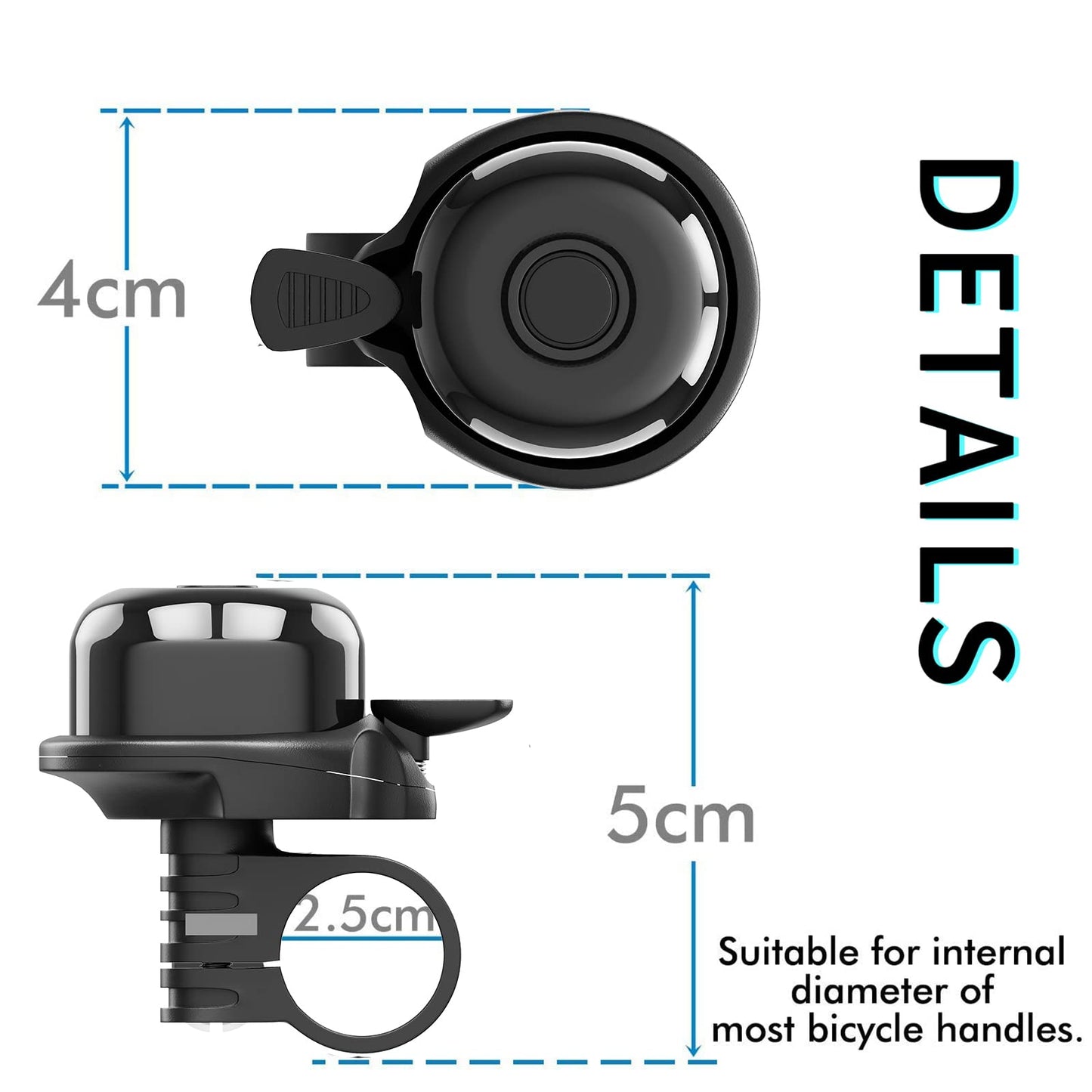 2 Pack Classic Bike Bell, Bicycle Bell | Loud Crisp Clear Sound for City Commuting & Mountain Bikes, BMX Bike, Sports Bike, Durable & Easy-Thumb Hit for Adults Kids, Right Hand/Left Hand Use - Black
