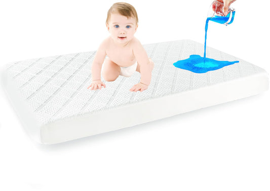 Premium Ultra Soft Waterproof Crib Fitted Mattress Protector - Toddler and Crib Mattress Pad Cover - Soft and Breathable with 7 Inches Deep Skirt (White, 28" x 52")
