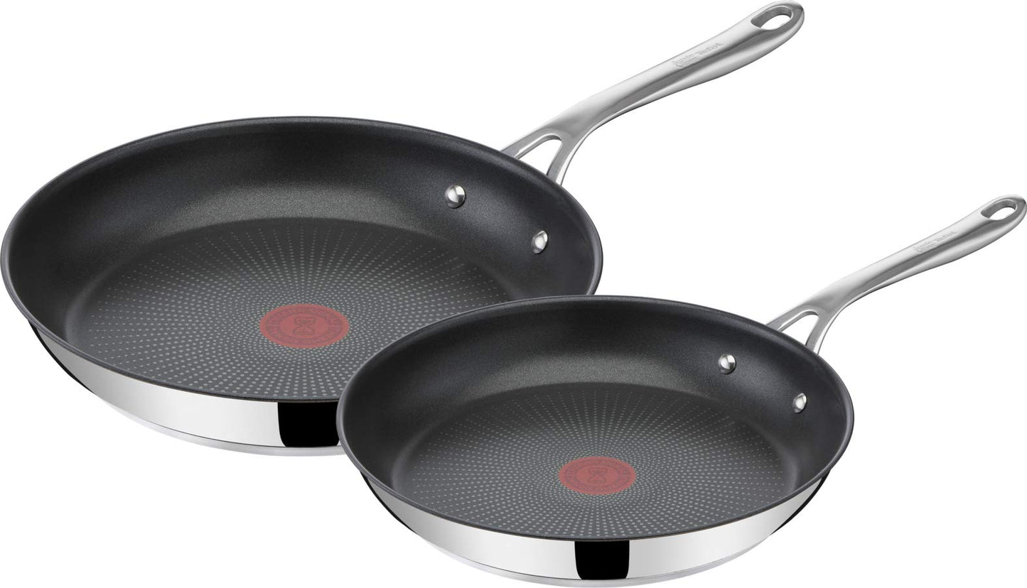 Jamie Oliver by Tefal Nonstick Coated Stainless Steel Pan Set 9.5" & 11", Induction Compatible, Oven Safe up to 500°F, Chef's Stainless Steel Skillet, Frying Pan, Kitchen Essentials, Silver - Available at All In One Marketplace Canada