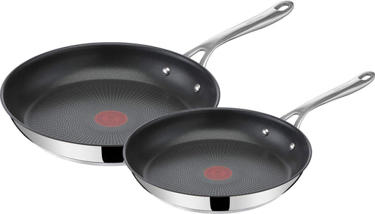 Jamie Oliver by Tefal Nonstick Coated Stainless Steel Pan Set 9.5" & 11", Induction Compatible, Oven Safe up to 500°F, Chef's Stainless Steel Skillet, Frying Pan, Kitchen Essentials, Silver - Available at All In One Marketplace Canada