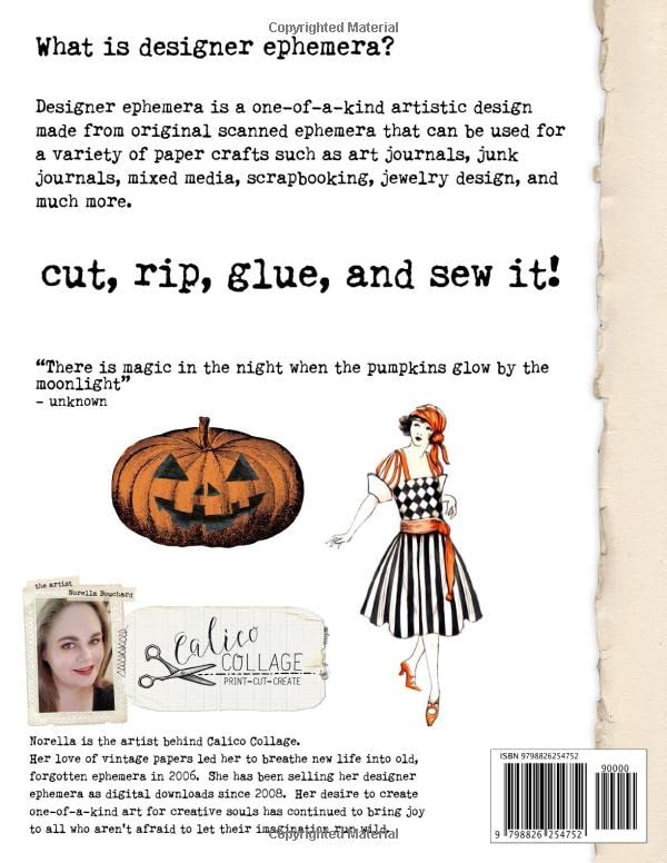 Livre d'éphémères classique d'Halloween à découper et créer : Éphémères de designer pour junk journals, art journals et autres créations en papier
