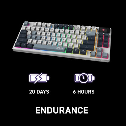 MSI Forge GK600 TKL W Sky US 2.4GHz Wireless (MS-8ZA9 and WD02), Bluetooth RGB Lighting Gaming Keyboard with 1.06-inch Display, 4000mAh MSI