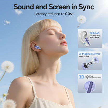 Wireless Earbuds, Bluetooth 5.4 in-Ear Headphones Wireless Bluetooth with ENC 4 Mics, Bluetooth Earbuds 50 Hour Noise-Cancelling Ear Buds with LED Indicator, IPX7 Waterproof for Sports/Work Purple
