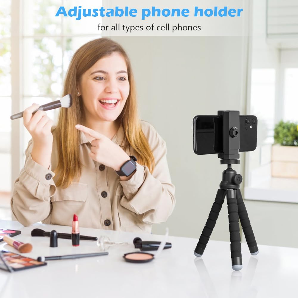 UBeesize Phone Tripod, Portable and Flexible Tripod with Wireless Remote and Universal Clip, Compatible with All Cell Phones/Cameras, Cell Phone Tripod Stand for Video Recording (Black)