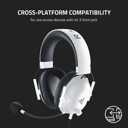 Razer BlackShark V2 X Gaming Headset for PC, 3.5mm Audio Jack, White