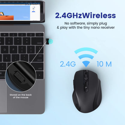 LODVIE Wireless Mouse for Laptop,2400 DPI Wireless Computer Mouse with 6 Buttons,2.4G Ergonomic USB Cordless Mouse,15 Months Battery Life Mouse for Laptop PC Mac Computer Chromebook MacBook-Black