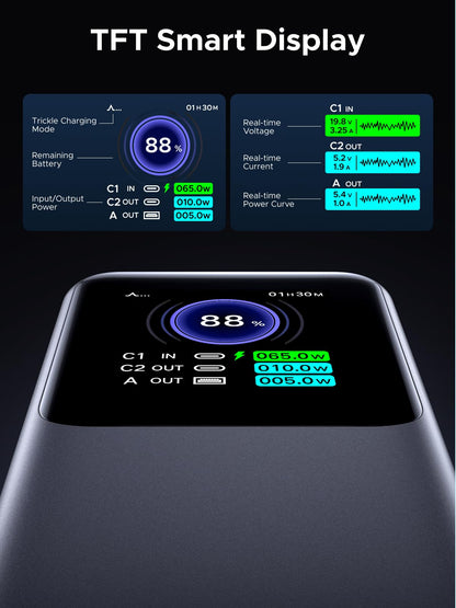 UGREEN Batterie externe, 25000 mAh 200 W, chargeur portable 3 ports, écran intelligent TFT, bloc-batterie, compatible avec iPhone 16/16 Plus/16 Pro/16 Pro Max, iPhone 15/14/13/12, MacBook, Dell, Galaxy S25 Ultra
