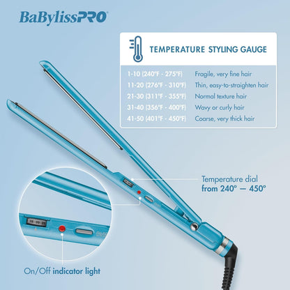 BaBylissPRO Nano Titanium & Ceramic Ultra-Slim Hair Straightener, Blue BaBylissPRO