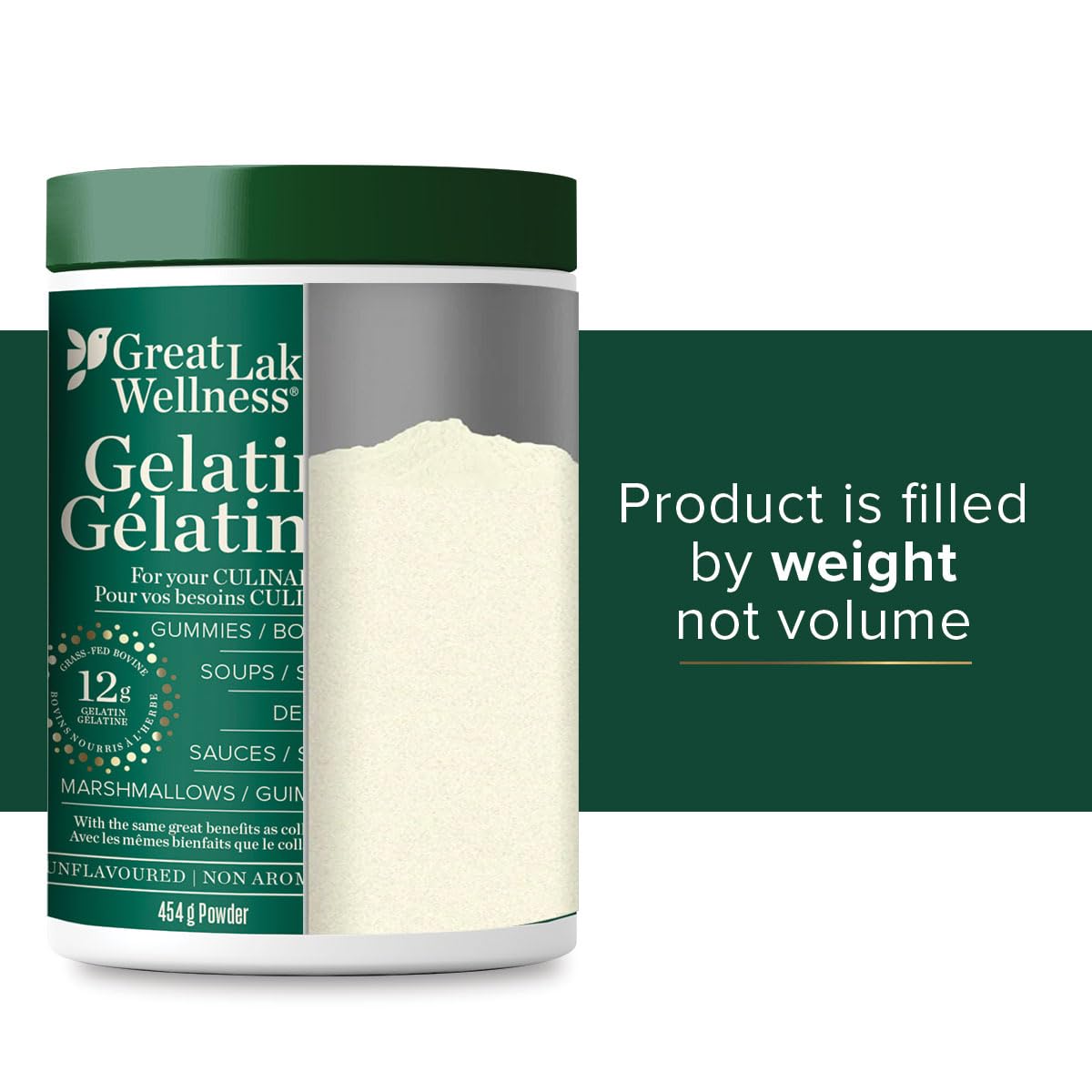 Great Lakes Wellness Beef Gelatin Powder - Grass-Fed, Kosher, Keto-Friendly for Gummies, Marshmallows & Desserts - 454g