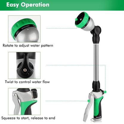 RESTMO Metal Watering Wand, Heavy Duty Garden Hose Wand with 180° Swivel Ratcheting Head, 16-Inch Hose Nozzle Sprayer with 7 Spray Patterns and Flow Control, Ideal to Water Hanging Baskets and Shrubs - Available at All In One Marketplace Canada