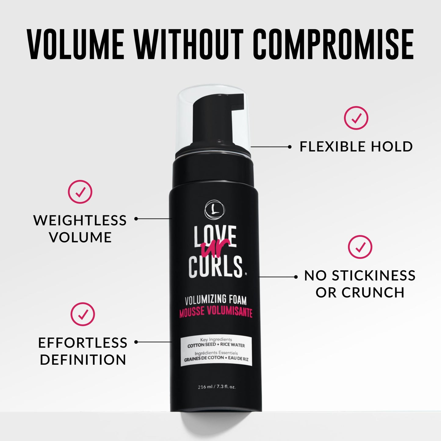 Love Ur Curls® Volumizing Foam, Lightweight Mousse for Curly Hair, Volume & Definition, Frizz Control, Soft Hold, Vegan, Silicone-Free, Quick-Drying, 7.3Fl. Oz. - Available at All In One Marketplace Canada