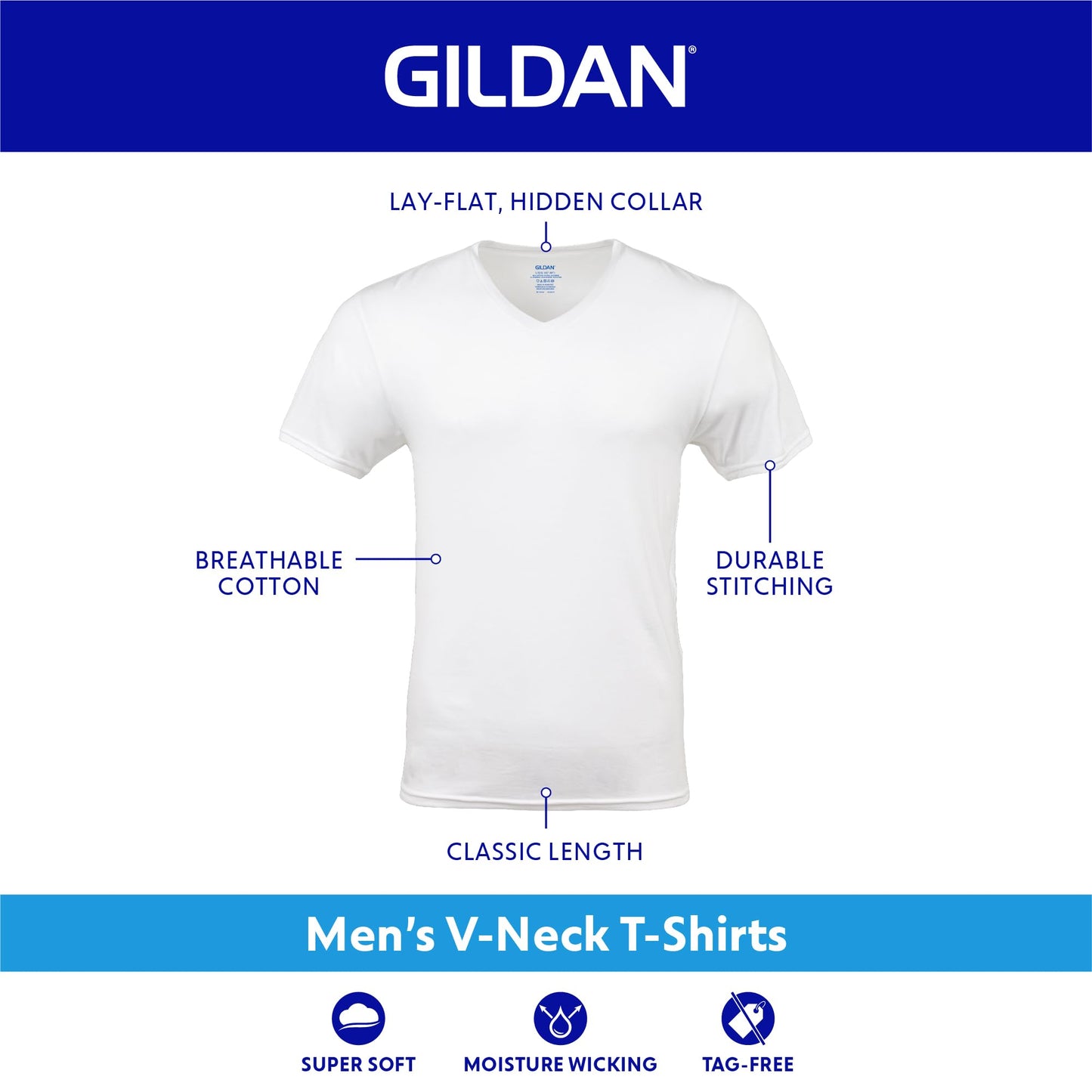 Gildan Men's V-Neck T-Shirts, Multipack, Style G1103, Navy/Heather Navy/Indigo Blue (5-Pack), X-Large 🍁 All In One Marketplace Canada