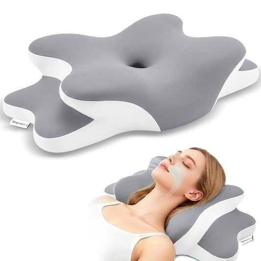 Sleep Apnea Pillow with Neck Pain & Snoring Relief -Orthopedic Cervical Pillow, Ergonomic Contour Memory Foam Pillow for Side,Back,Stomach Sleepers,Dreamers (Gray, Queen Size) - Available at All In One Marketplace Canada