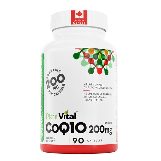 PlantVital Coenzyme Q10 - Made in Canada - 400mg (2 capsule per day) - CoQ10 Supplement - Support Cardiovascular Health - High-Potency - Helps Reduce Migraine Frequency - 45 Days Supply - 90 Capsules - Available at All In One Marketplace Canada