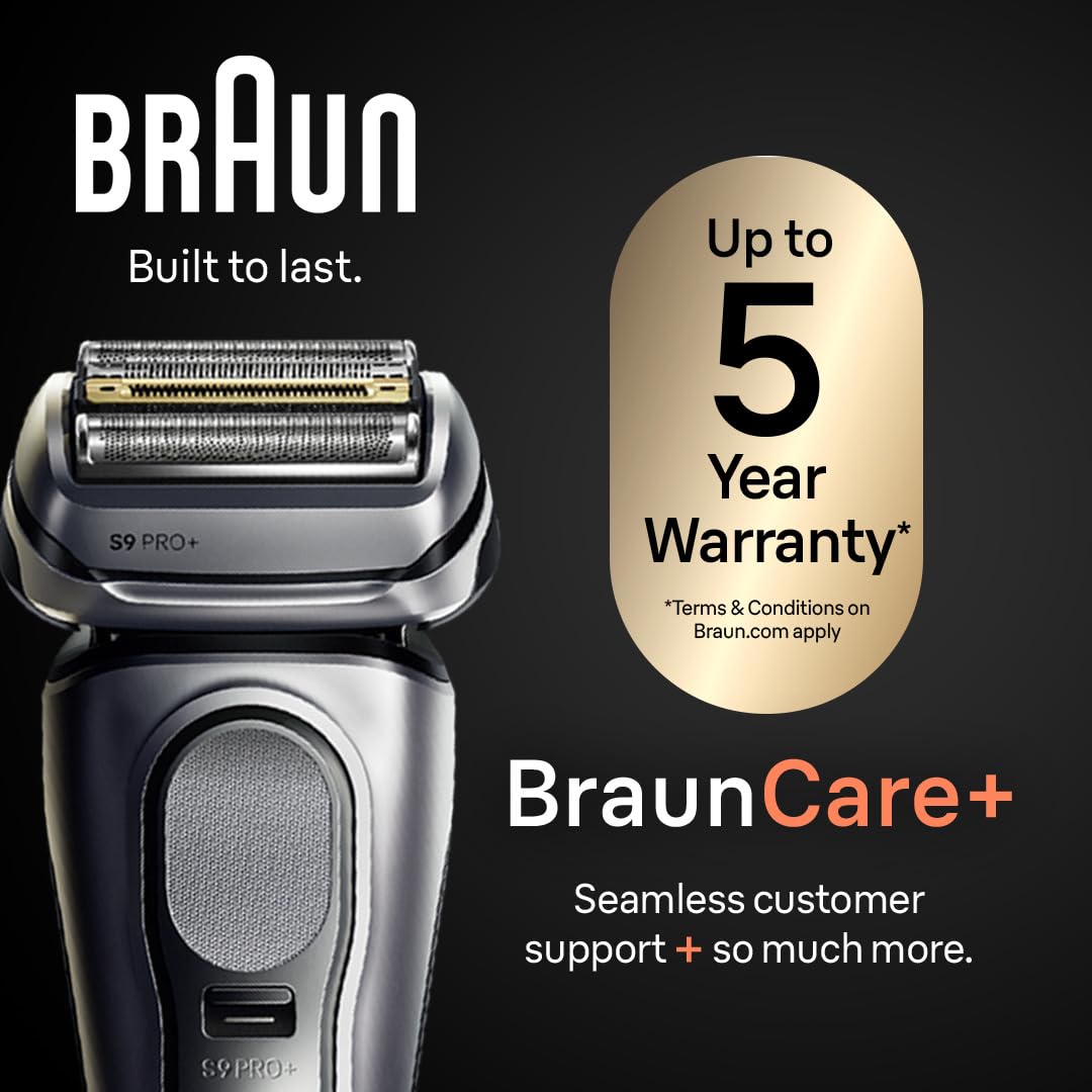 Braun Series 9 PRO+ Electric Razor for Men, Electric Foil Shaver, with Precision Trimmer, Pro SensoAdapt, 6in1 SmartCare Center, 9667CC, Silver