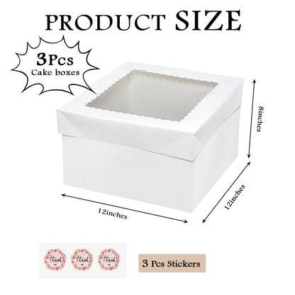 Savveffort 3 Set 12x12x8in Cake Boxes with Stickers,White Bakery Boxes with Window,Large Baking Box, Tall Cake Box, Suitable for Birthday, Party, Wedding, Banquet 🍁 All In One Marketplace Canada
