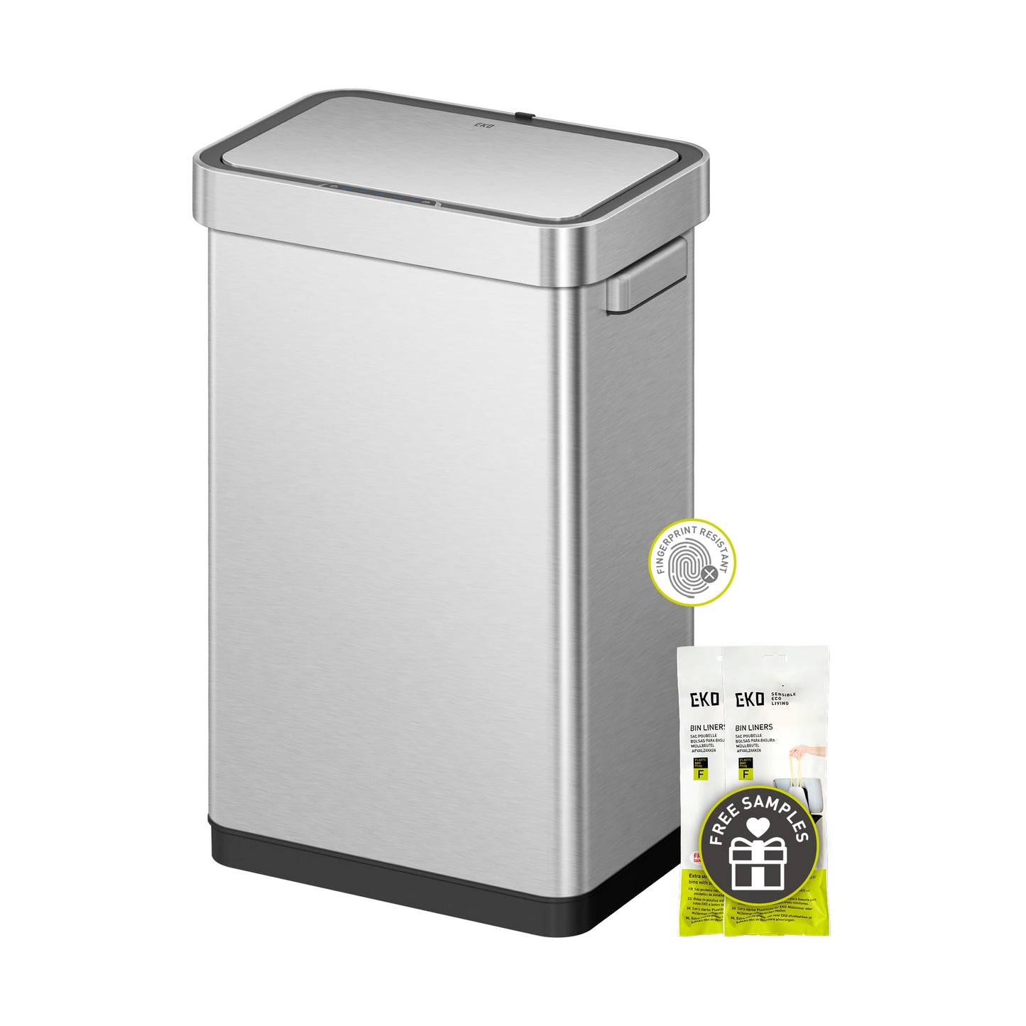 EKO Deluxe Mirage-T 50 Liter / 13.2 Gallon Touchless Rectangular Motion Sensor Trash Can, Matte Stainless Steel Finish 🍁 All In One Marketplace Canada