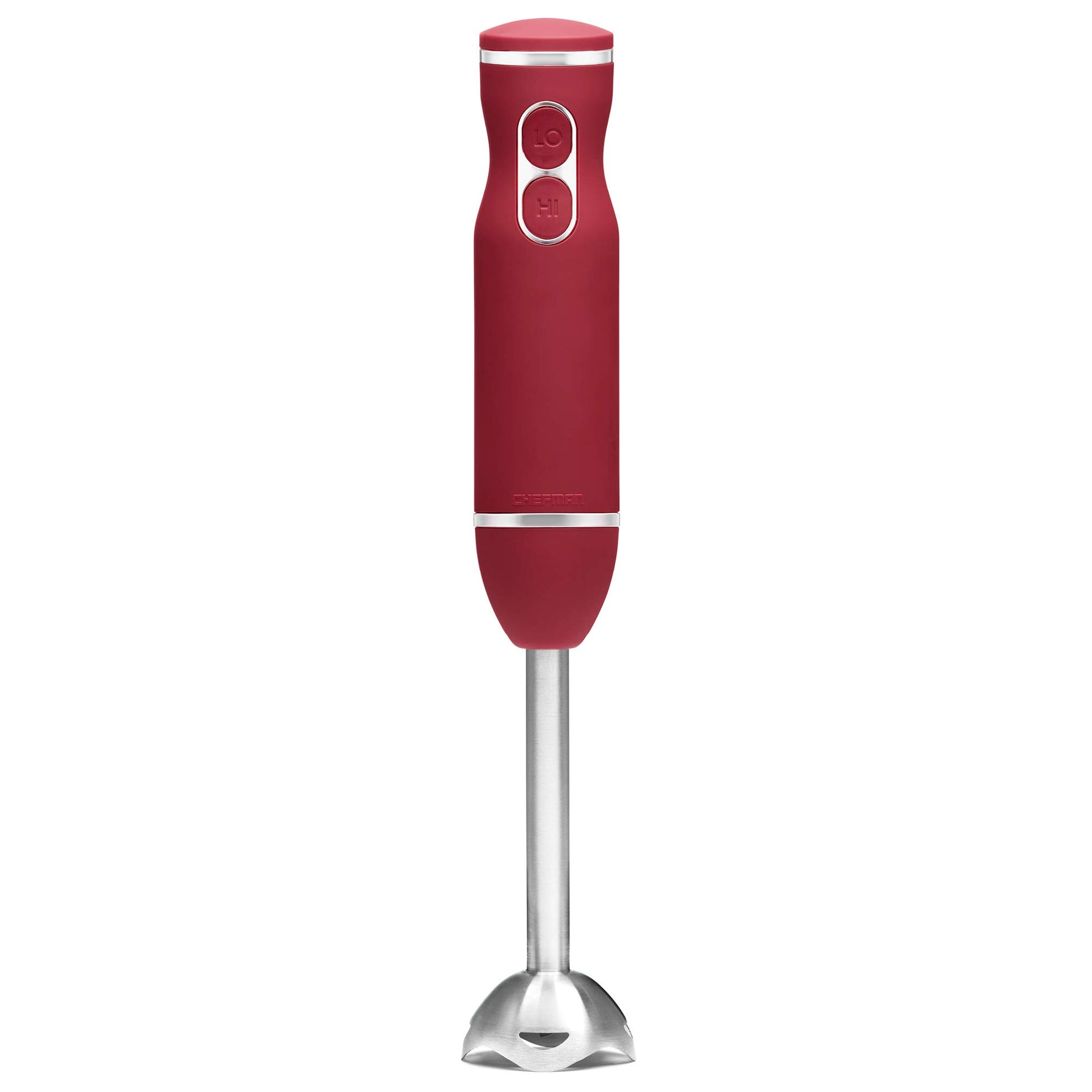 Chefman Immersion Blender, 300W Hand Blender with Stainless Steel Blades, Powerful Electric Ice Crushing 2-speed Control Handheld Food Mixer, Purées, Smoothies, Shakes, Sauces & Soups, Red Chefman