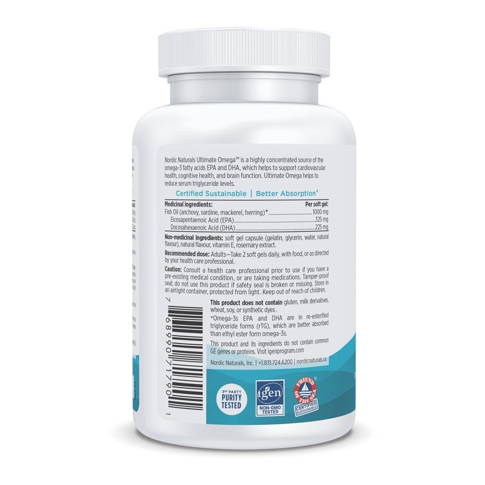 Nordic Naturals Ultimate Omega SoftGels - Omega-3 Supplement, Concentrated Fish Oil With More DHA and EPA, Supports Heart Health, Brain Development and Overall Wellness, Lemon, 60 Count