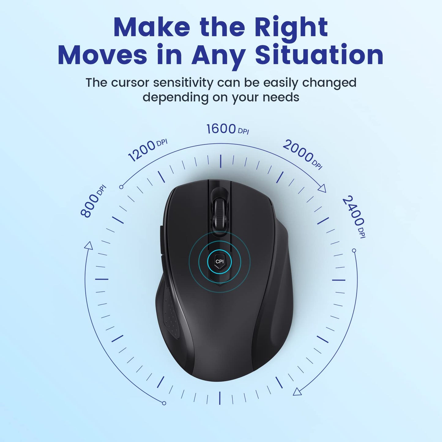 LODVIE Wireless Mouse for Laptop,2400 DPI Wireless Computer Mouse with 6 Buttons,2.4G Ergonomic USB Cordless Mouse,15 Months Battery Life Mouse for Laptop PC Mac Computer Chromebook MacBook-Black