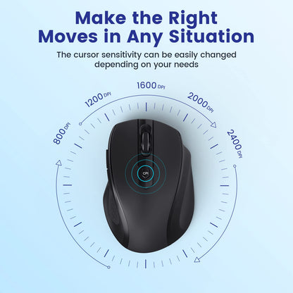 LODVIE Wireless Mouse for Laptop,2400 DPI Wireless Computer Mouse with 6 Buttons,2.4G Ergonomic USB Cordless Mouse,15 Months Battery Life Mouse for Laptop PC Mac Computer Chromebook MacBook-Black