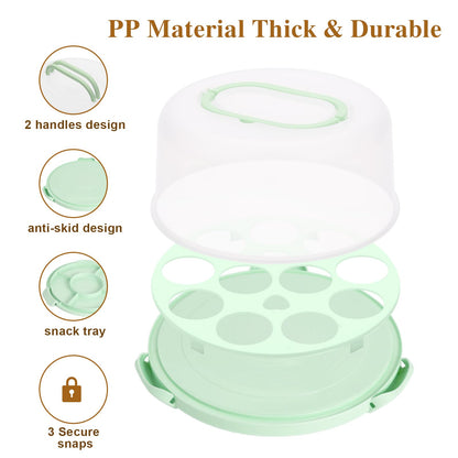 Cake Carrier with Lid and Handle, Cake Stand Cupcake Containers for 10 inch Cake with 2 Handles Cupcake Holder, 3 in 1 Transport Container Boxes for Cake Pie Muffin Pizza，Green Portable Cake Carriers 🍁 All In One Marketplace Canada