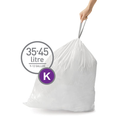 simplehuman Code K 60 Count, Dispenser Pack Custom Fit Liners, Drawstring Trash Bags, 35-45L / 9-12 Gallons, White simplehuman