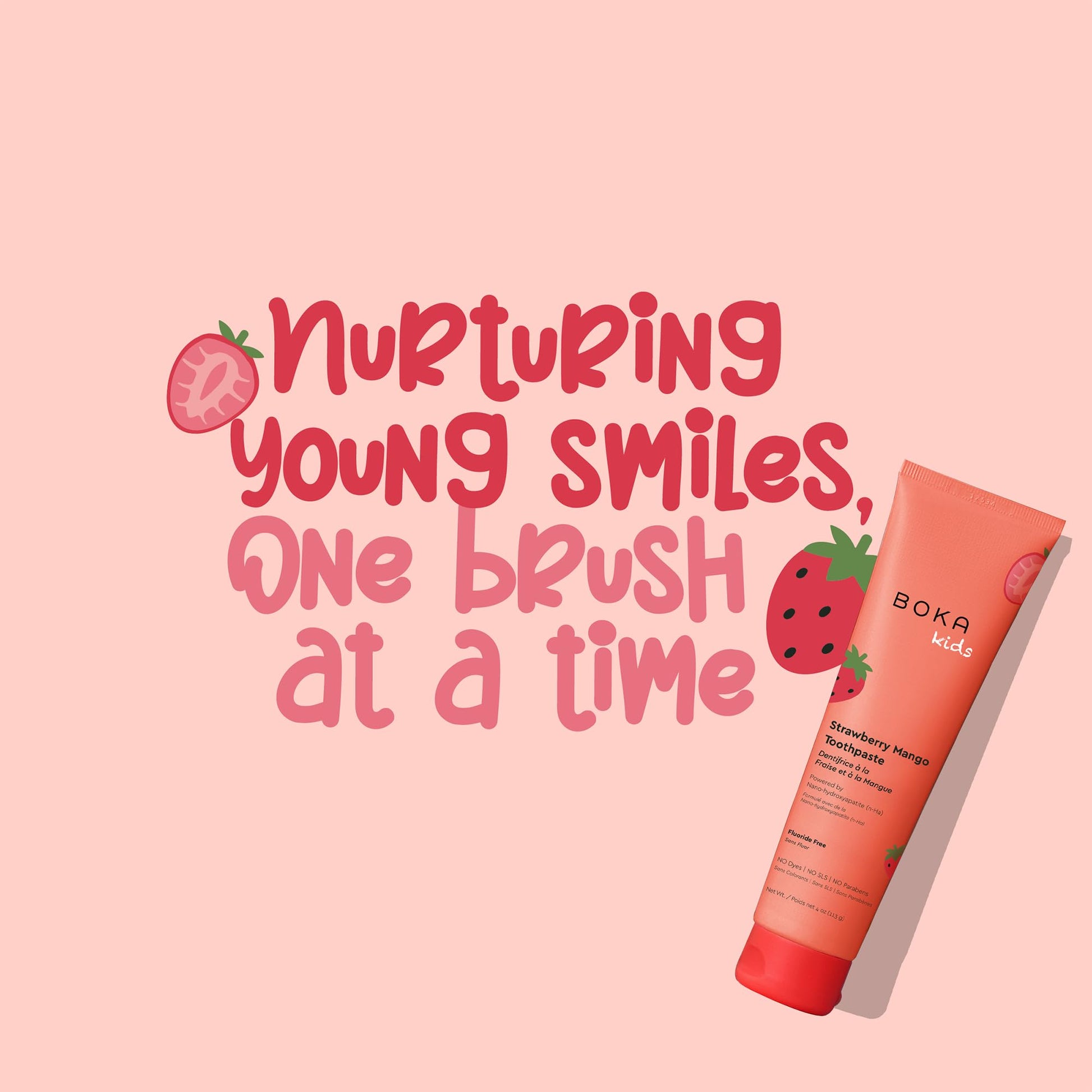 Boka Fluoride Free Toothpaste, Nano Hydroxyapatite, Training Toothpaste - Strawberry Mango Flavor, 4 Fl Oz (113g) 1Pk