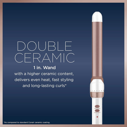 Conair CD705GNC Double Ceramic 1-Inch Curling Wand, 1-inch barrel produces long-lasting curls – Hair curler for short, medium, and long hair, Up to 400˚F high heat with Turbo Boost, Dual Voltage