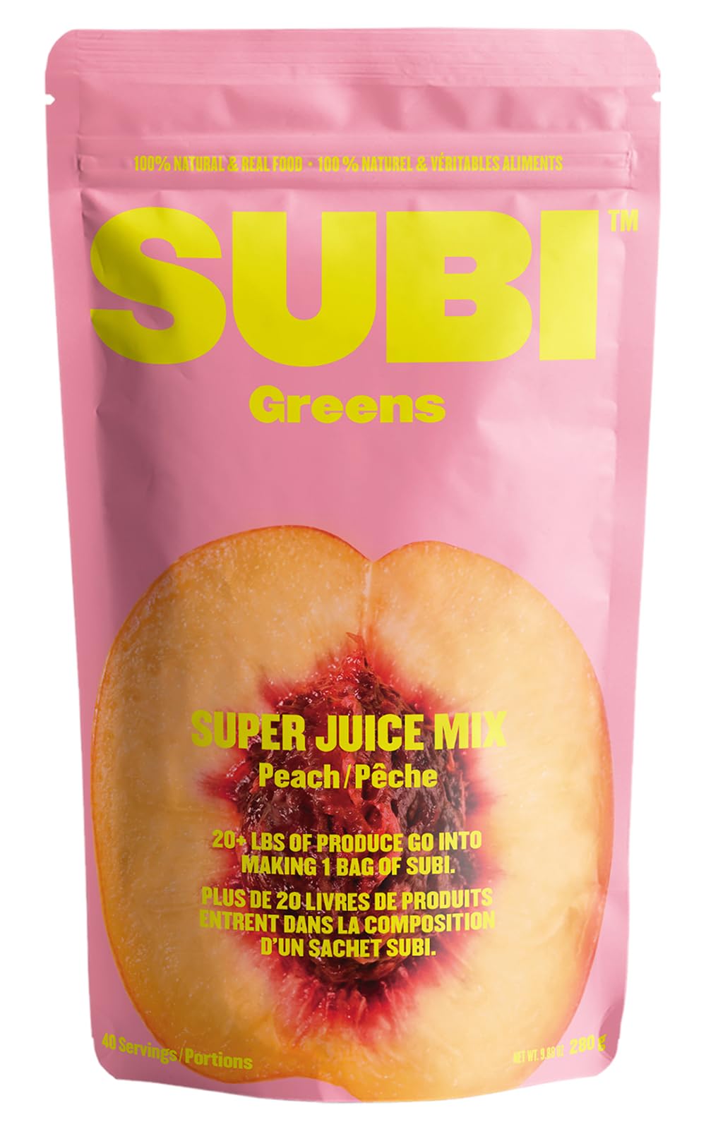 SUBI Greens Superfood Peach Powder – 40-Day Supply with 20+ Fruits & Vegetables Per Serving