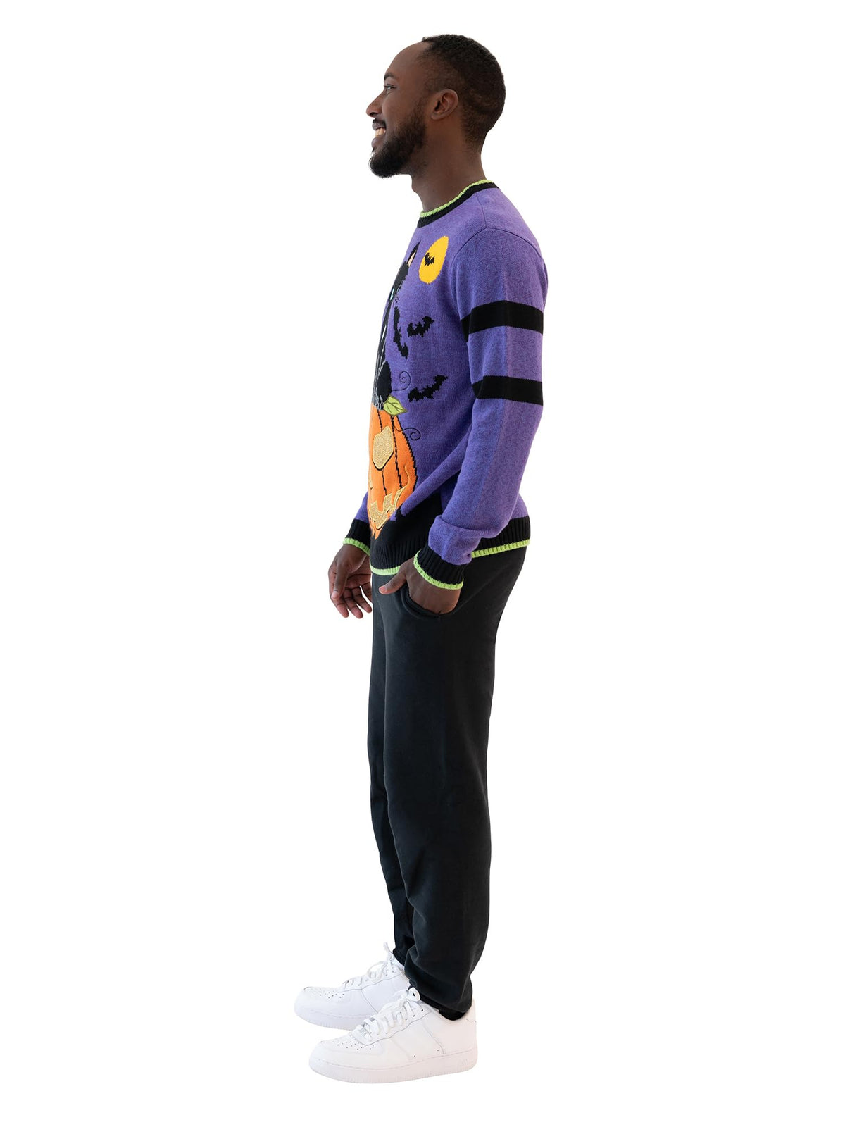 Blizzard Bay Men's Cat in The Graveyard Halloween Sweater, Graveyard Purple, X-Large