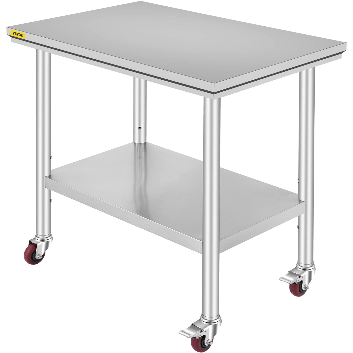 VEVOR 36x24x33.5 inch Stainless Steel Work Table with Wheels Prep Table with casters Heavy Duty Work Table for Commercial Kitchen Restaurant Business Garage 350 lb Capacity VEVOR