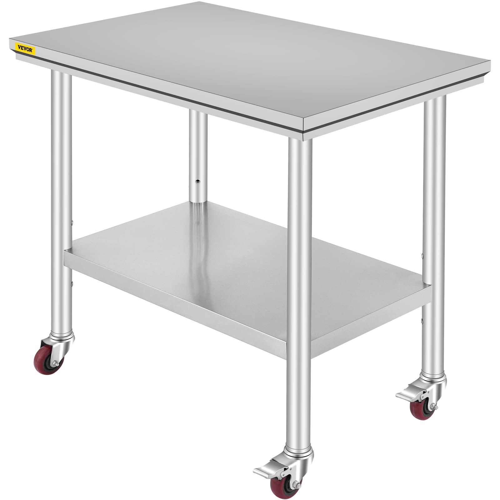 VEVOR 36x24x33.5 inch Stainless Steel Work Table with Wheels Prep Table with casters Heavy Duty Work Table for Commercial Kitchen Restaurant Business Garage 350 lb Capacity VEVOR