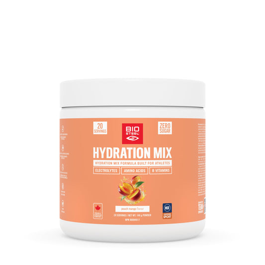 BioSteel Hydration Mix, Great Tasting Hydration with Zero Sugar, and No Artificial Flavours or Preservatives, Peach Mango Flavour, 20 Servings per Tub - Available at All In One Marketplace Canada
