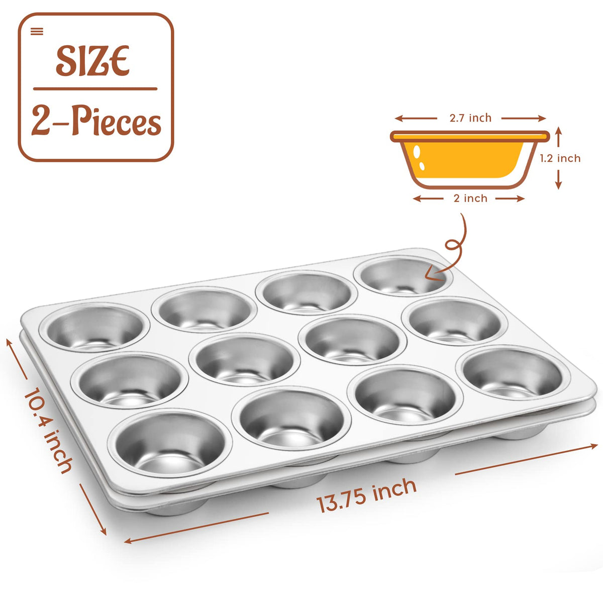 P&P CHEF 12-Cup Muffin Pan Tin, Stainless Steel Cupcake Pan, 2Pcs 🍁 All In One Marketplace Canada