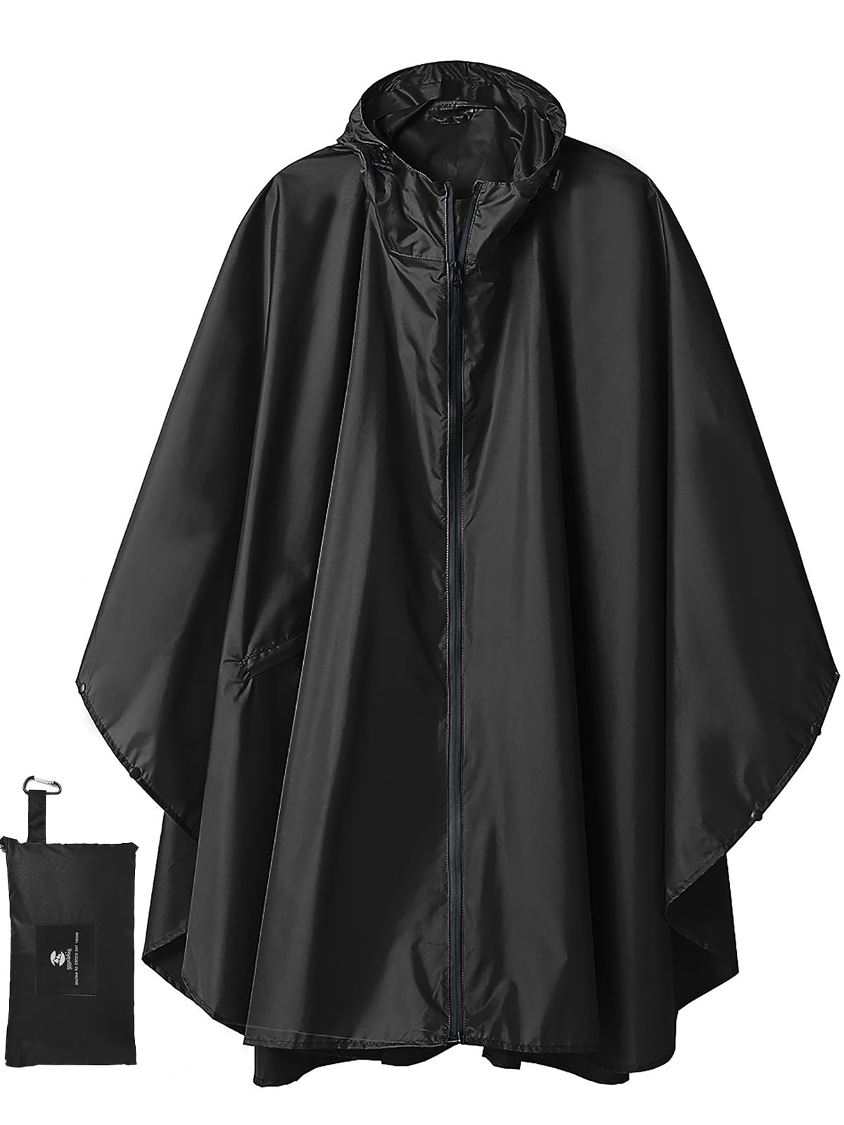 SaphiRose Hooded Rain Ponchos Outdoor Waterproof Raincoat Jacket for Adults with Zipper (Black)