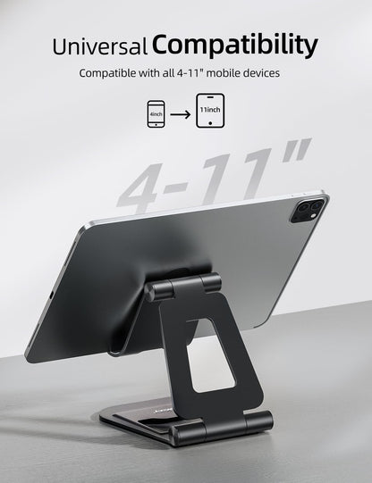 Nulaxy Aluminum Dual Foldable iPad Stand, Fully Adjustable Desktop Tablet Holder, iPad Accessories Office Compatible with 4-11" Mobile Devices Kindle, iPad Pro/Air/Mini, iPhone Pro/Max/Plus, Black