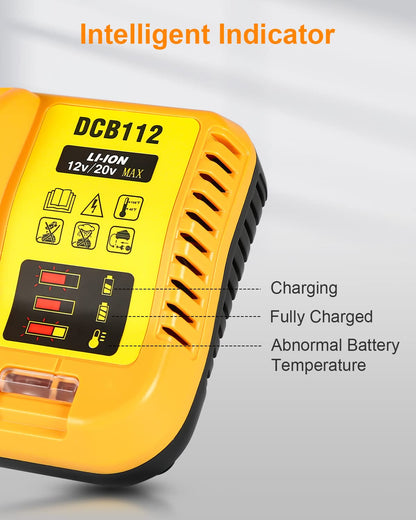 Replacement for Dewalt 20V Max Battery Charger DCB112, Compatible with Dewalt 12V 20V Max Lithium Battery DCB203 DCB204 DCB205 DCB205 DCB120 DCB123 DCB125 DCB127 DCB112 DCB115 DCB118 DCB102 DCB104