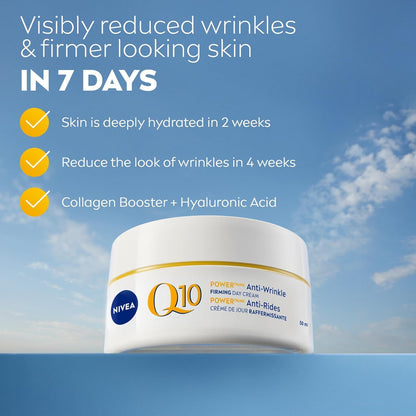 NIVEA Q10 Power Anti-Wrinkle Firming Day Face Cream, Anti Wrinkle Firming Cream with Q10 and Creatine, Face Moisturizer for All Skin Types, Visibly Reduces the Look of Wrinkles, 50mL - Available at All In One Marketplace Canada