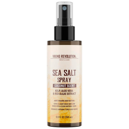 Viking Revolution Sea Salt Hair Spray for Men - Coconut - 260ml - Texturizing With Kelp, Aloe Vera & Red Algae Extract - Adds Volume & Texture for Beach Hair
