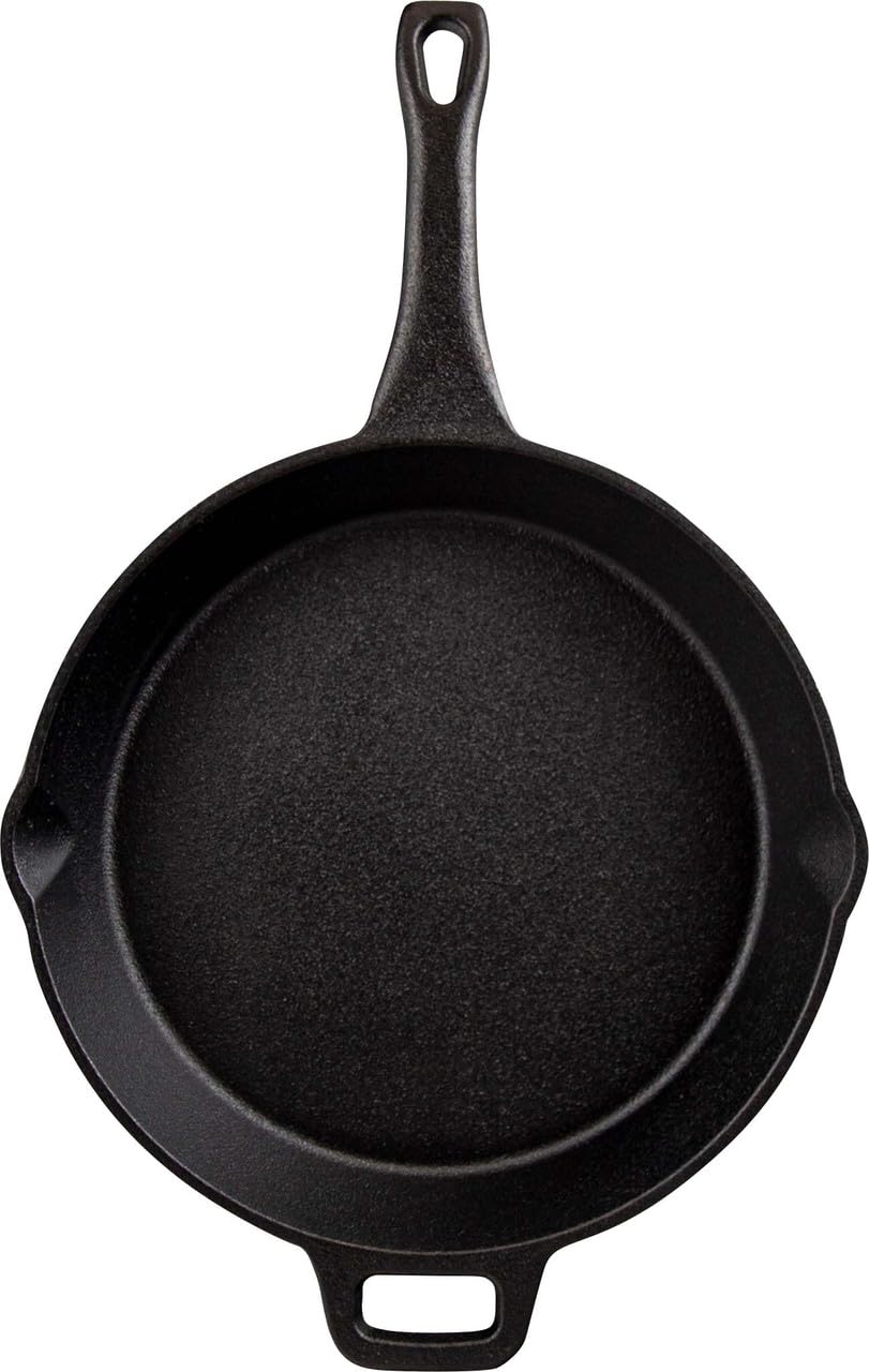 Coghlan's Cast Iron Skillet – 10.1-Inch Pre-Seasoned Frying Pan with Dual Pour Spouts & Helper Handle for Campfire Cooking, Stove, Grill, or Oven – Durable Outdoor Cookware Coghlan's
