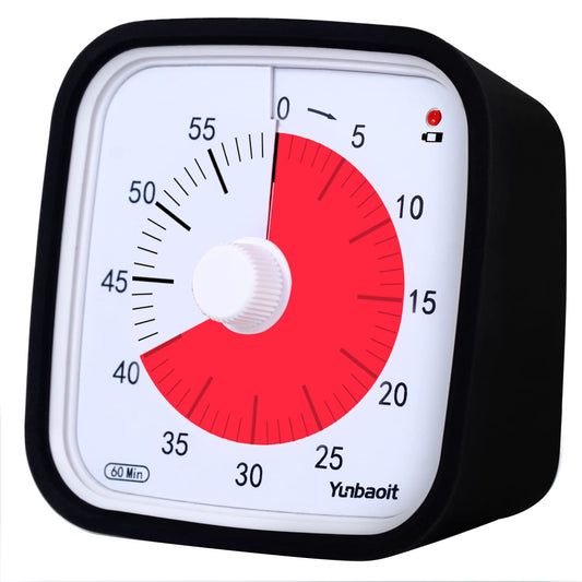 Visual Timer with Protective Case, Yunbaoit Upgraded 60-Minute Countdown Timer for Kids and Adults with Low Battery Remind, Silent Time Management Tool, No Ticking Optional Alert(Black) - Available at All In One Marketplace Canada