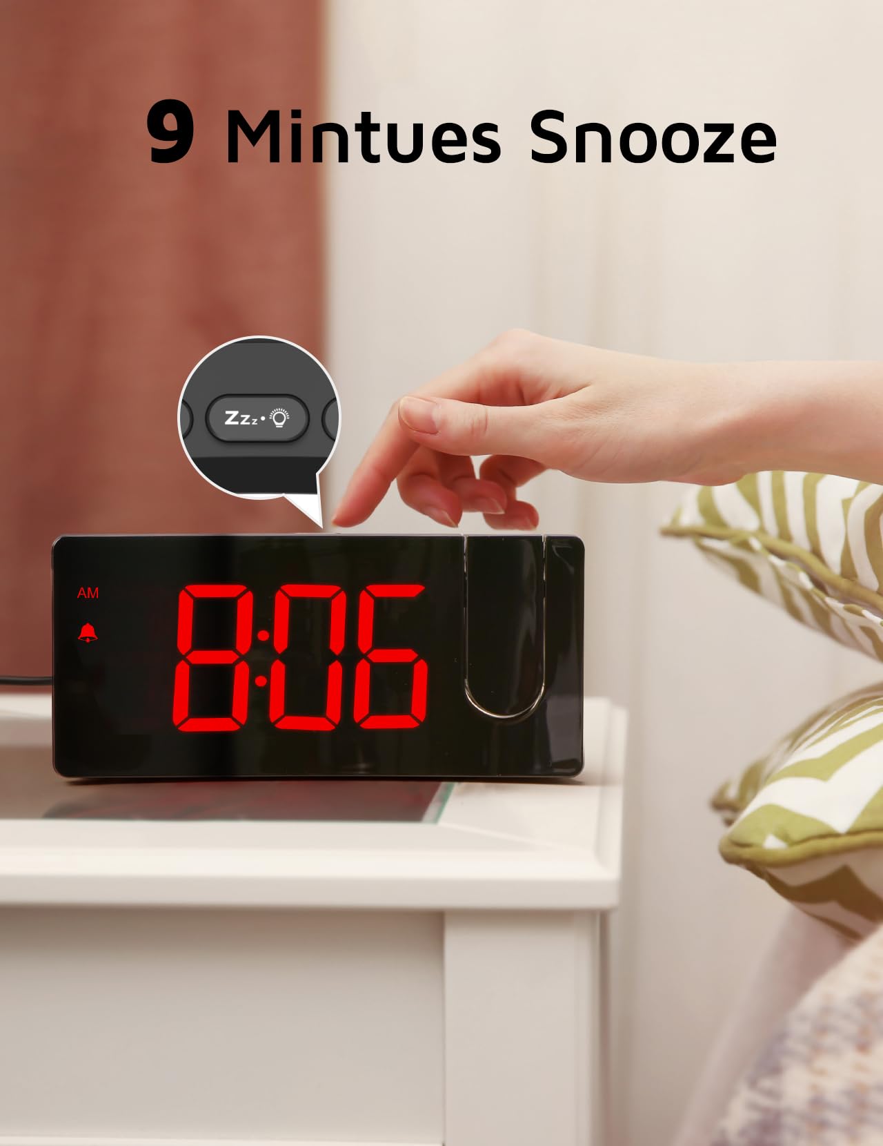 Projection Alarm Clock, Digital Clock with 180° Rotatable Projector, 3-Level Brightness Dimmer, Clear LED Display, USB Charger, Progressive Volume, 9mins Snooze,12/24H, Digital Alarm Clock for Bedroom