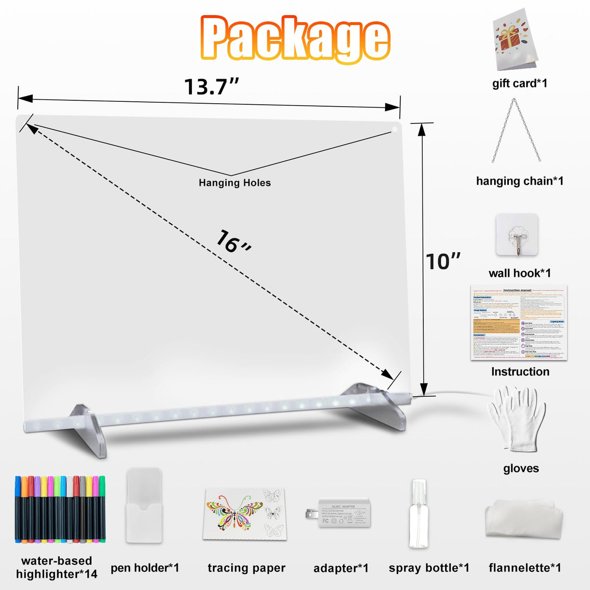 Led Note Board with 14 Highlighters,16''Drawing Tablet,6 Modes & 8 Colors Light Up Drawing Board,Kids Toy with 13 Light Effects,Birthday Holiday Day Gifts for Girls & Boys Age 3+,Tracing Book 🍁 All In One Marketplace Canada