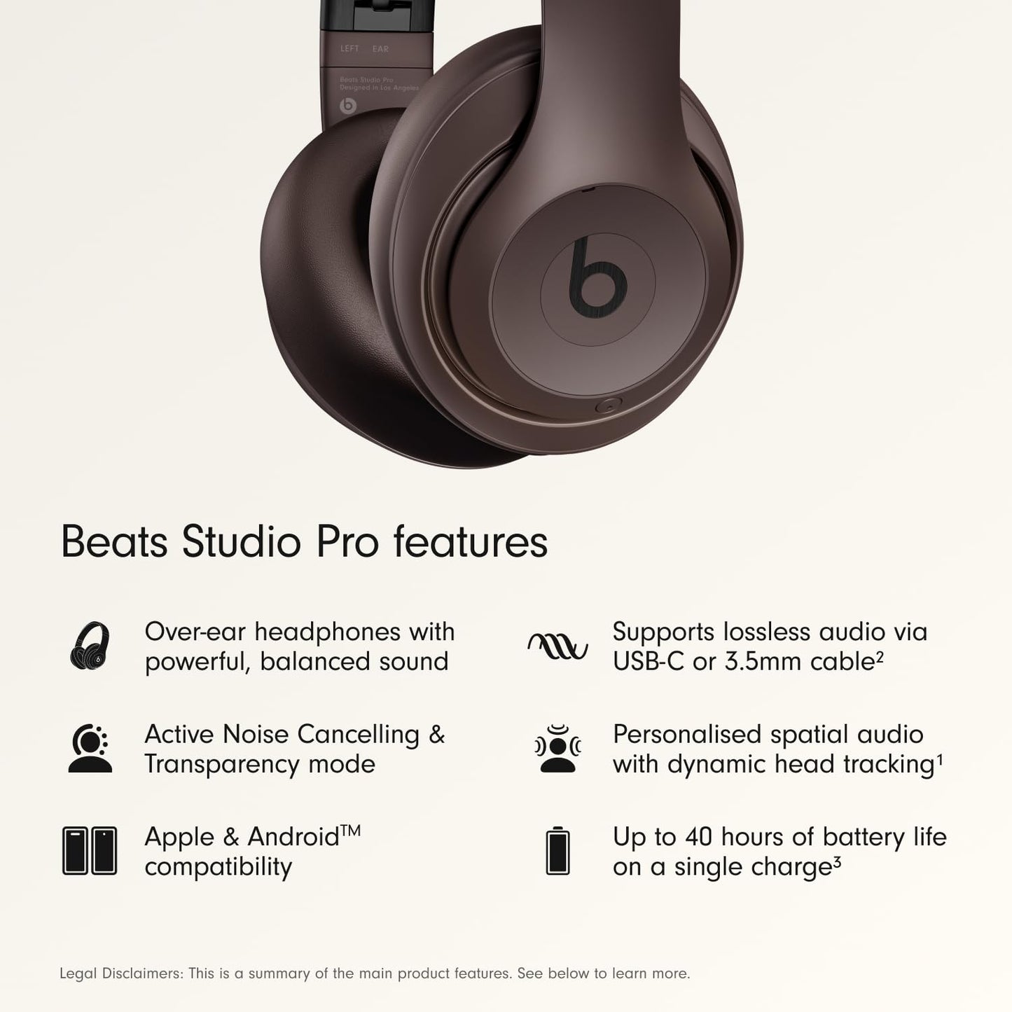 Beats Studio Pro - Wireless Bluetooth Noise Cancelling Headphones - Personalized Spatial Audio, USB-C Lossless Audio, Apple & Android Compatibility, Up to 40 Hours Battery Life - Deep Brown