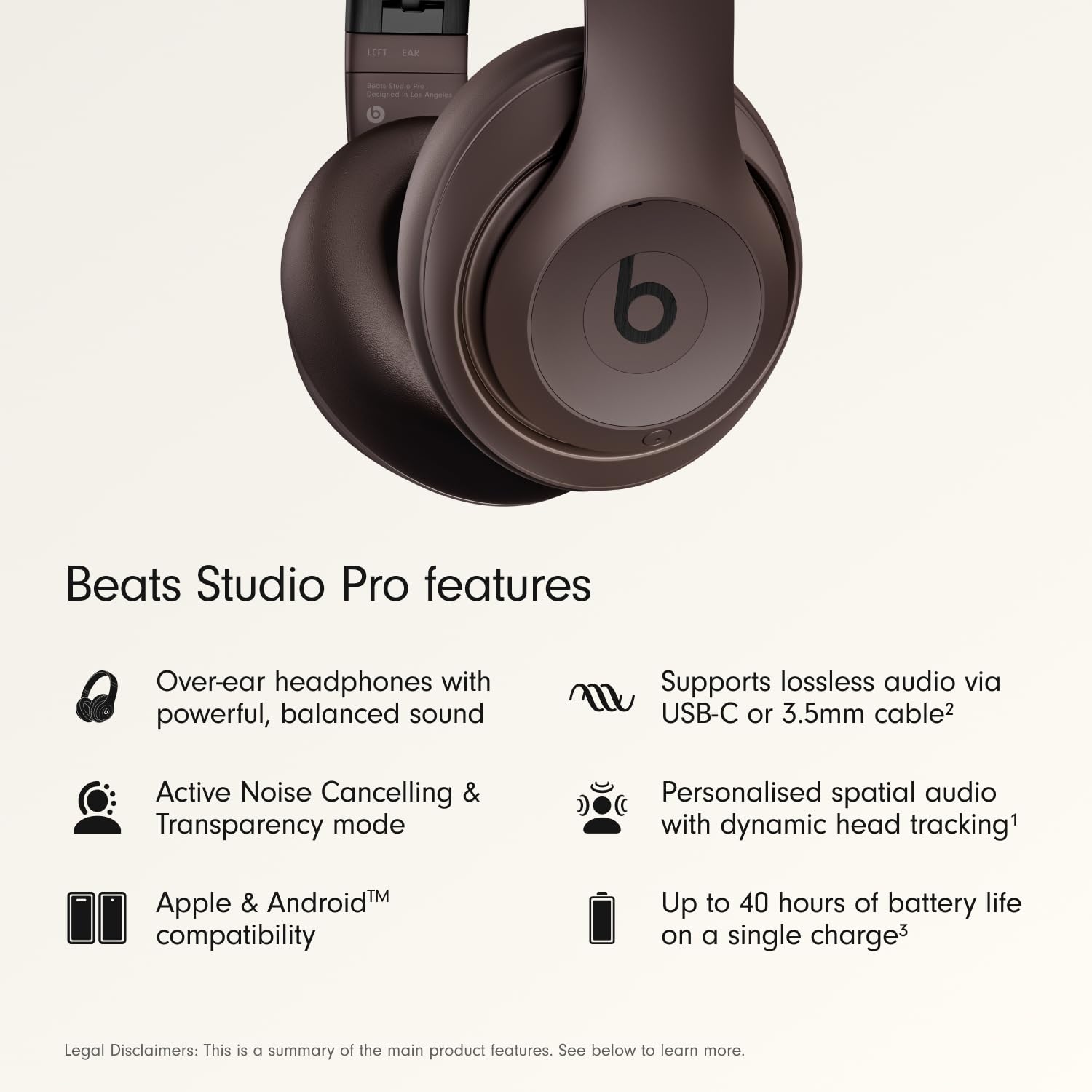 Beats Studio Pro - Wireless Bluetooth Noise Cancelling Headphones - Personalized Spatial Audio, USB-C Lossless Audio, Apple & Android Compatibility, Up to 40 Hours Battery Life - Deep Brown