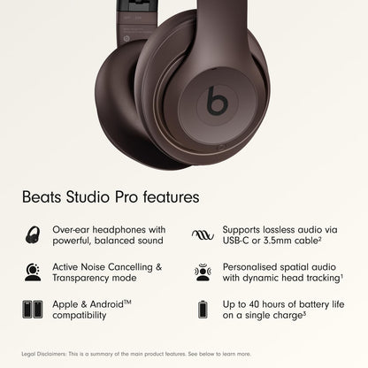 Beats Studio Pro - Wireless Bluetooth Noise Cancelling Headphones - Personalized Spatial Audio, USB-C Lossless Audio, Apple & Android Compatibility, Up to 40 Hours Battery Life - Deep Brown